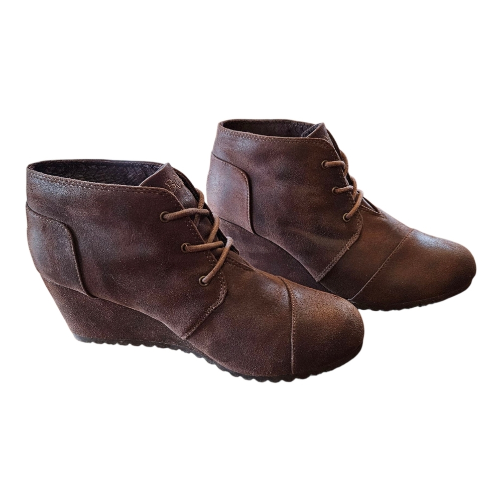 Bobs by Skechers Women's Ankle Boots Wedge Brown Faux Suede Memory Foam Size 9